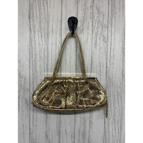 Stuart Weitzman Handbags - Womens Stuart Weitzman Vintage Gold Snake Skin Clutch
